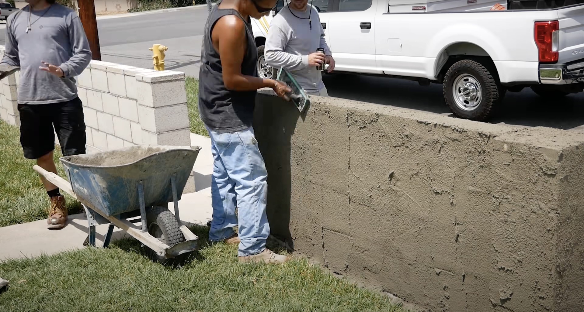 Professional concrete contractors working on commercial project Commercial concrete construction and foundation work